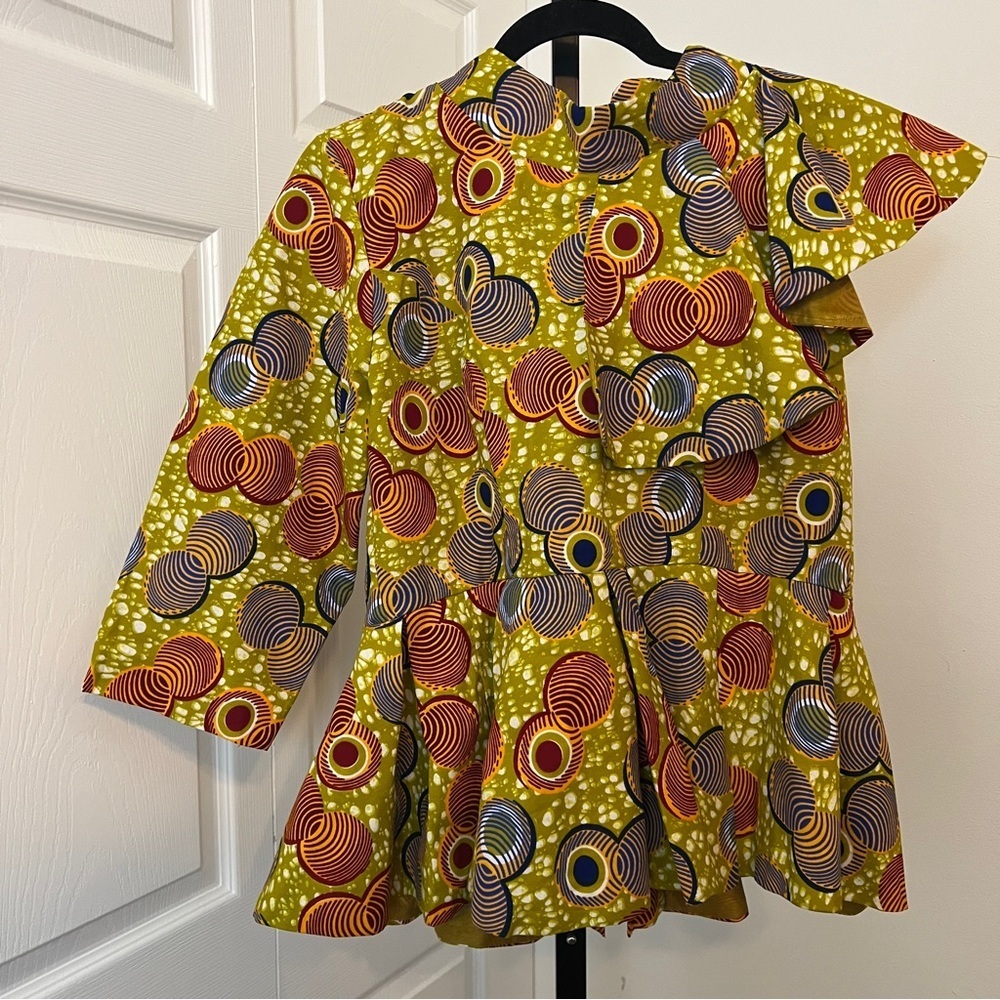 Custom African Ankara Peplum Top with Ruffle - One Sleeve - Picture 2 of 7